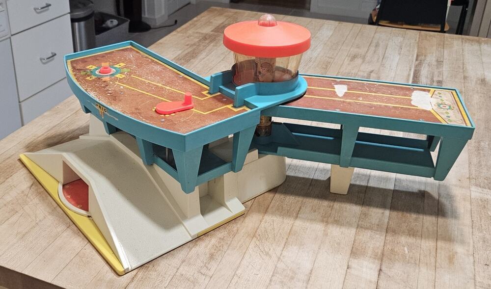 Vintage 1972 Fisher-Price Family Airport Model #996 with Helicopter Luggage Cars